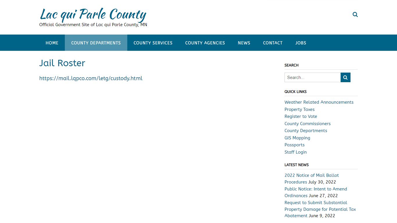 Jail Roster – Lac qui Parle County